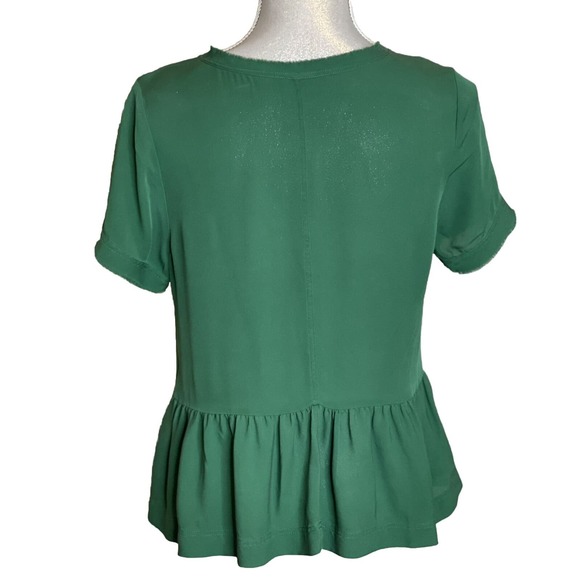 Veronica Beard Emerald Green Raw edge Short Sleeve Crew Neck Silk Shirt … - Picture 5 of 12
